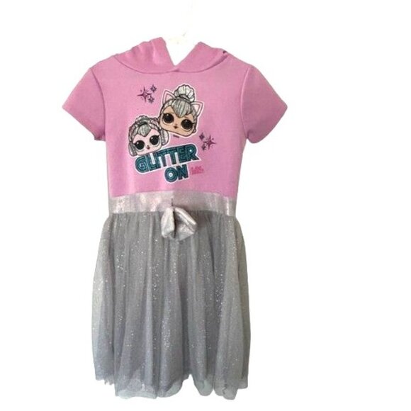 LOL Surprise! Glitter On Pink Hoodie Dress XS (4/5) With Silver Glitter Tulle Sk - Picture 1 of 7